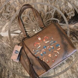 Justin Boots Women’s Brown Western Tote with Colorful Inlay